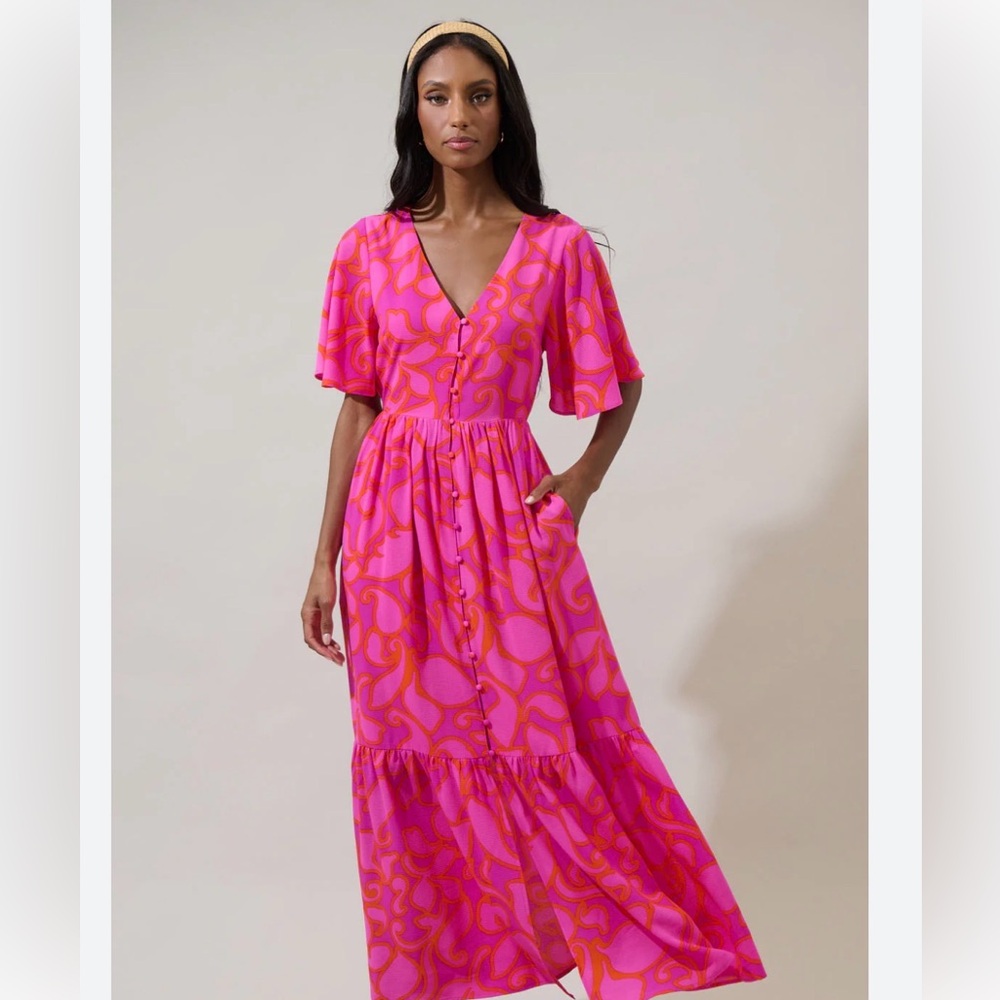 Sugarlips Inara Floral Pismo Button Down Flutter Maxi Dress